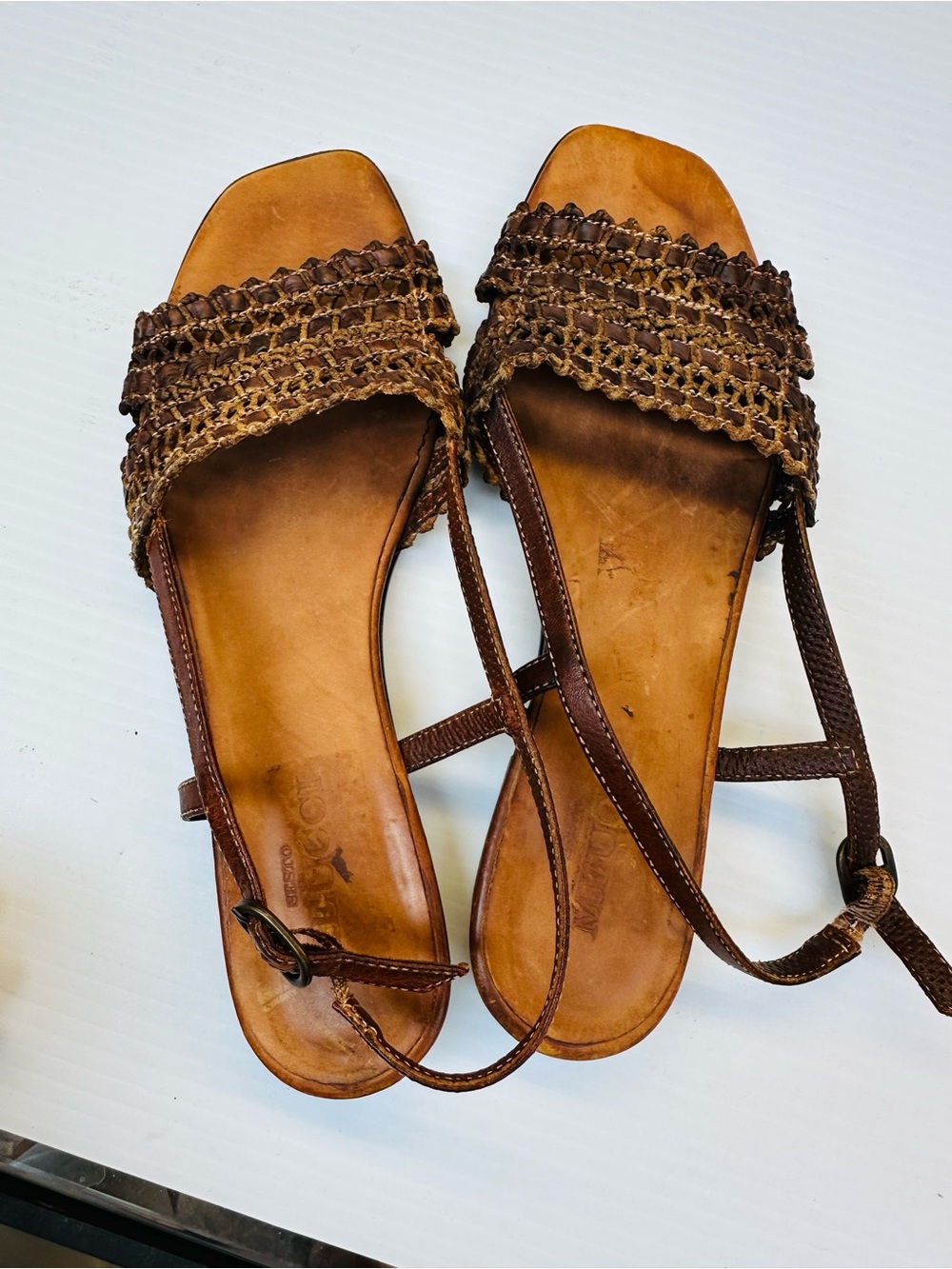 Sesto Meucci Brown Braided Italian Made Genuine Leather Flat Sandals Size 8.5 M